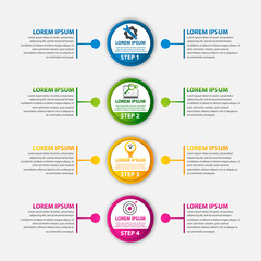 Modern vector illustration 3d. Template circle infographics with four elements and round chart. Designed for business, presentations, web design, diagrams with 4 steps, options, parts or processes