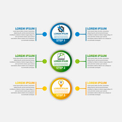 Obraz premium Modern vector illustration 3d. Template circle infographics with three elements and round chart. Designed for business, presentations, web design, diagrams with 3 steps, options, parts or processes