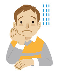 男性　困った　上半身　頬杖
