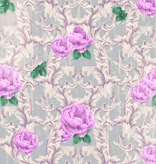 Baroque pattern with beautiful roses Vector. Handmade luxury ornaments