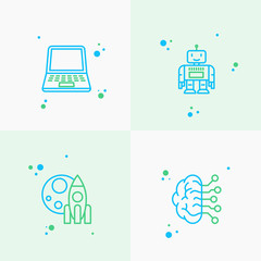 Technologies thin line icons set: laptop, rocket, robot, machine intelligence. Vector illustration.