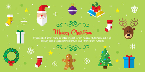 Set of christmas icons on green background