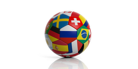 Football soccer ball with world flags isolated on white background. 3d illustration