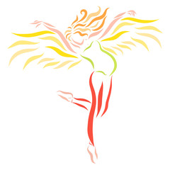 Elegant pregnant woman with wings, lightness