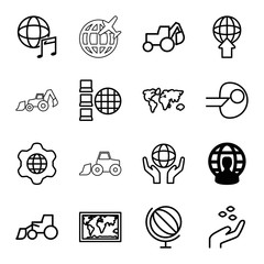 Earth icons. set of 16 editable outline earth icons