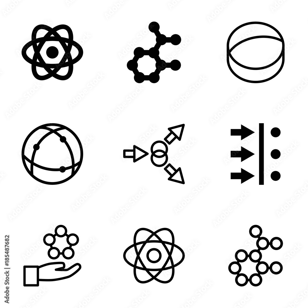 Poster particle icons. set of 9 editable filled and outline particle icons