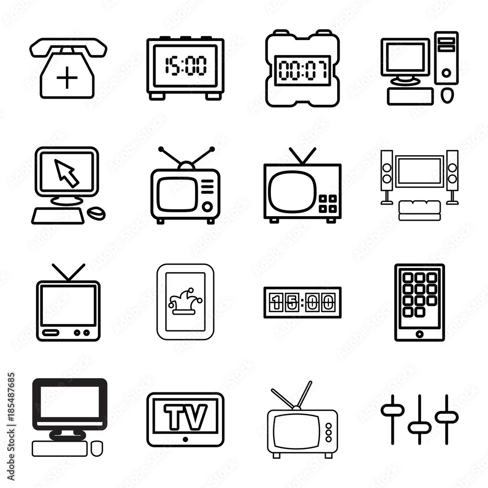 Poster Display icons. set of 16 editable outline display icons