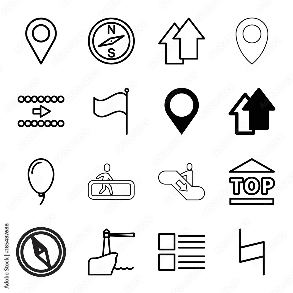 Poster navigation icons. set of 16 editable outline navigation icons
