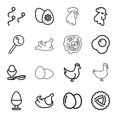 Egg icons. set of 16 editable outline egg icons