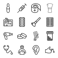 Treatment icons. set of 16 editable outline treatment icons