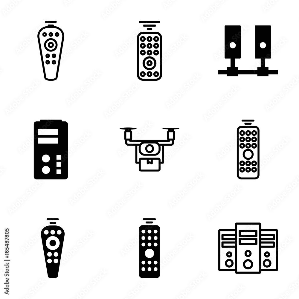 Poster remote icons. set of 9 editable filled and outline remote icons