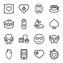 Heart icons. set of 16 editable outline heart icons