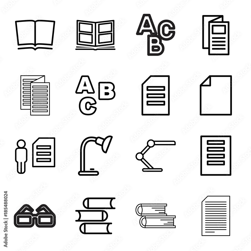 Poster reading icons. set of 16 editable outline reading icons
