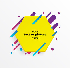 Vector background. Yellow abstract shape. Trendy neon lines and circles wallpaper in a modern   material design style.