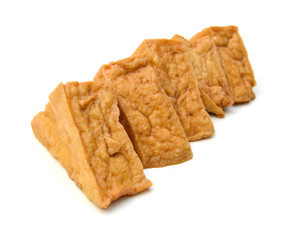 Fried tofu on a white background 