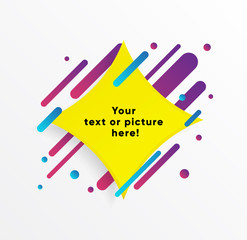 Vector background. Yellow abstract shape. Trendy neon lines and circles wallpaper in a modern   material design style.