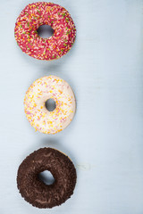 Multicolored donuts close-up