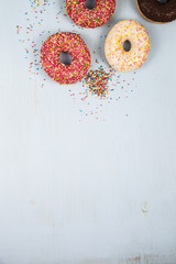 Multicolored donuts close-up