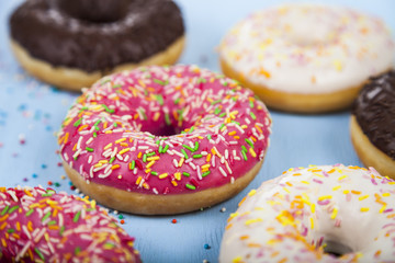 Multicolored donuts close-up