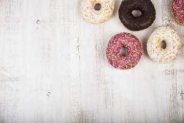 Multicolored donuts close-up