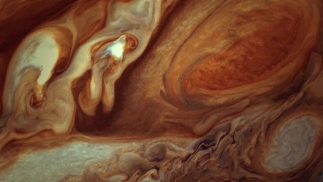 Jupiter's surface with a clear view of the Great Red Spot. (Elements furnished by NASA)