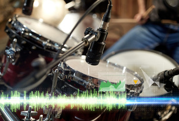 drum kit and microphone at music studio