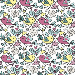 Vector seamless pattern with cute Teddy bears hearts and flowers. Happy Valentines day card.