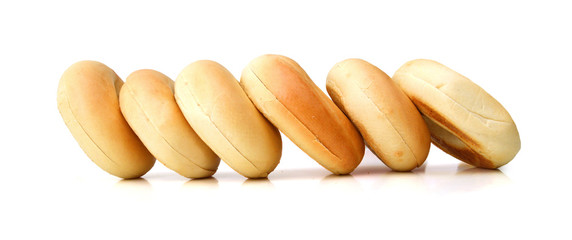 Plain bagels on white background