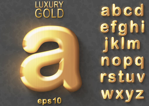 Golden glitter 3D lowercase english letters.