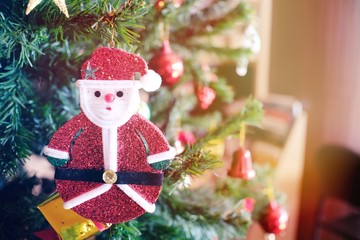 Abstract blurred of Christmas Tree bokeh background. New Year Celebration. for banner montage product display selective focus.