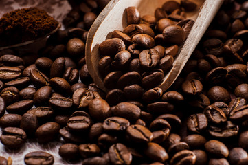 Fresh-ground coffee beans