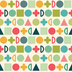 Seamless vector pattern with colorful different shapes.