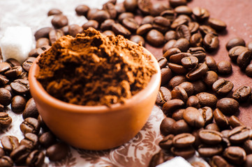 Fresh-ground coffee beans
