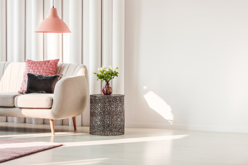Living room with beige sofa
