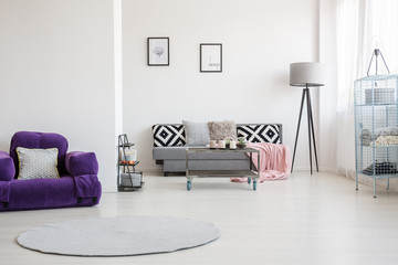 Spacious purple living room