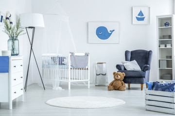 Round rug in white interior