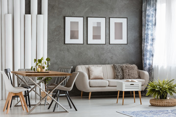 Living room with beige couch