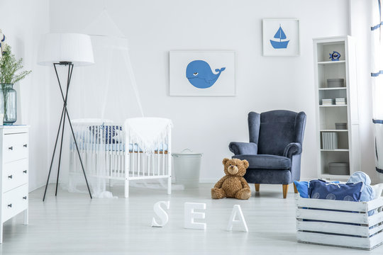 Cozy white and blue nursery
