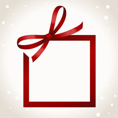 Red frame  decorated red  bow. Vector illustration of pretty memory cadre isolated on Background.
