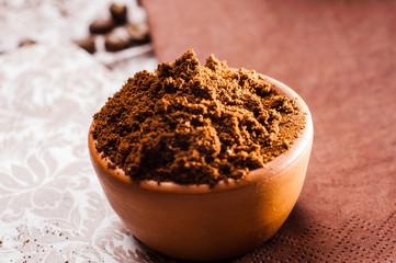 Fresh-ground coffee beans