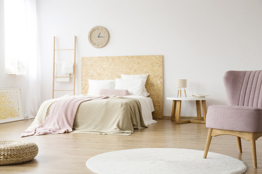 White carpet in bright bedroom