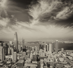 Aerial view of San Francisco skyline on a beautiful sunny summer day