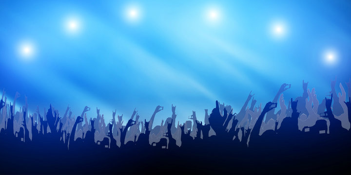 Concert Crowd Party Hand and Music Festival Abstract on Light Blue Background