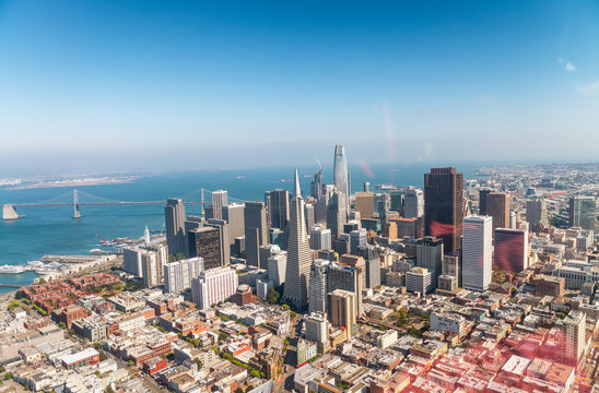 Aerial view of San Francisco skyline on a beautiful sunny summer day