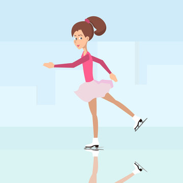 girl ice skating vector cartoon
