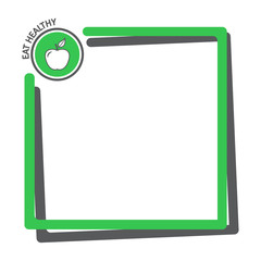Text box with button of apple icon. Eat healthy icon. Green and dark gray frame for your text. Vector illustration