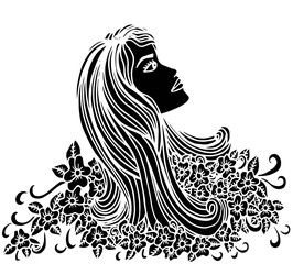 Woman with flower in hair. Decorative style