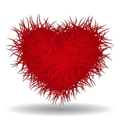 Big hot red spiked heart. Gothic style, 3d effect, vector illustration isolated on white background