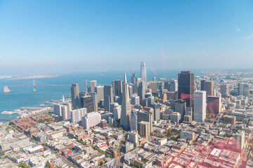 SAN FRANCISCO - AUGUST 2017: Aerial view of San Francisco skyline on a beautiful sunny summer day....
