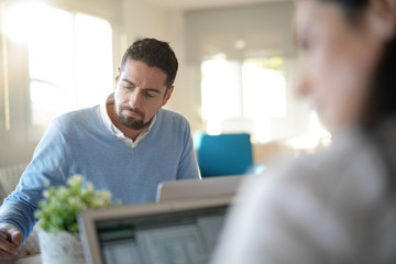 Startup people working in office on laptop computer